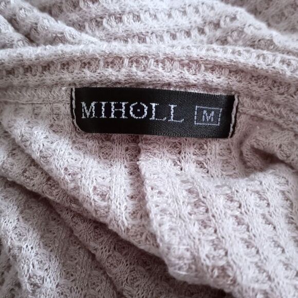 MIHOLL WAFFLE KNIT LAVENDER/BEIGE LONG SLEEVE BUTTON DOWN BLOUSE SZ.M EUC - Picture 5 of 7